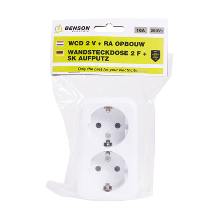 2-voudige RA Wandcontactdoos Opbouw, 250V AC, 16A, IP20, 102x61x43mm