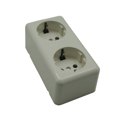 2-voudige RA Wandcontactdoos Opbouw, 250V AC, 16A, IP20, 102x61x43mm