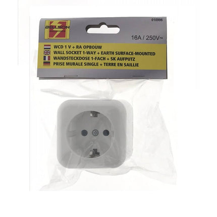 250V 16A Wandcontactdoos, Opbouw 61x61x43mm, IP20, Huis/Kantoor