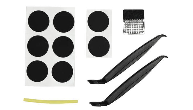 Fiets Reparatieset 12 dlg: Bandenlichters, 8 patches, ventielslang.