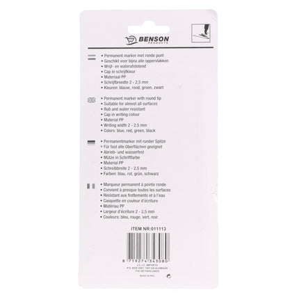 Merkstift permanent 4 dlg kleur profi – Kleuren blauw, rood, groen, zwart, 2,5 mm
