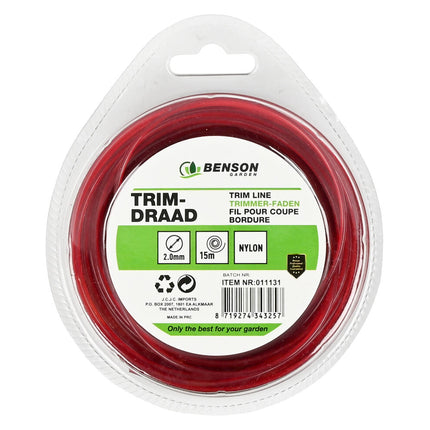 Trimdraad 15 m x 2 mm - Ideaal voor Strakke Gazonranden Trimmen