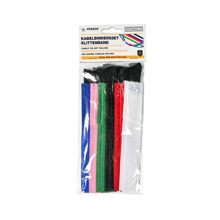 Klittenband Kabelbinderset 12-delig, 25x160mm, Herbruikbaar, 170mm Lus