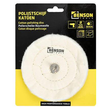 Polijstschijf Katoen ø125 mm voor Hout & Metaal, Ø6 mm Stift