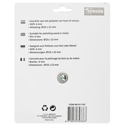 Polijstschijf Katoen ø125 mm voor Hout & Metaal, Ø6 mm Stift