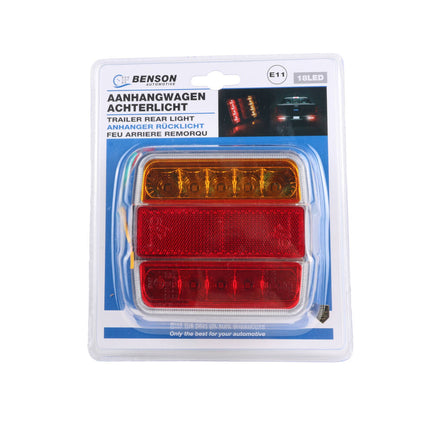 Vierkant Aanhangwagen Achterlicht 18 LED, 12V, E-keur, 104x104mm