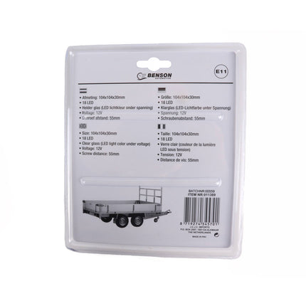 Vierkant Aanhangwagen Achterlicht 18 LED, 12V, E-keur, 104x104mm