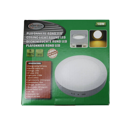 LED Plafonnière 18W Ø205mm, 1350lm Warm Wit, Voor Binnengebruik