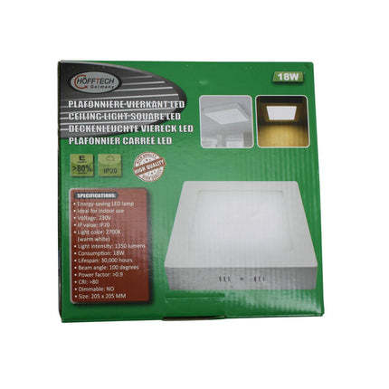 LED Plafonnière 18W, 205x205mm, Warm Wit 2700K, 1350lm, IP20