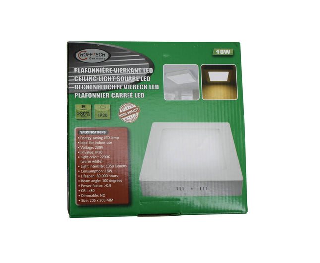 LED Plafonnière 18W, 205x205mm, Warm Wit 2700K, 1350lm, IP20