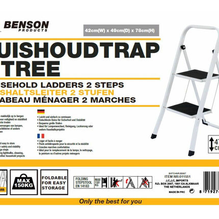 Huishoudtrap 2 Treden - Lichtgewicht, Anti-slip, 150kg Belastbaar