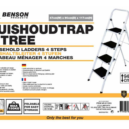 Huishoudtrap 4 Treden - Anti-slip, 150kg max, Lampen Vervangen