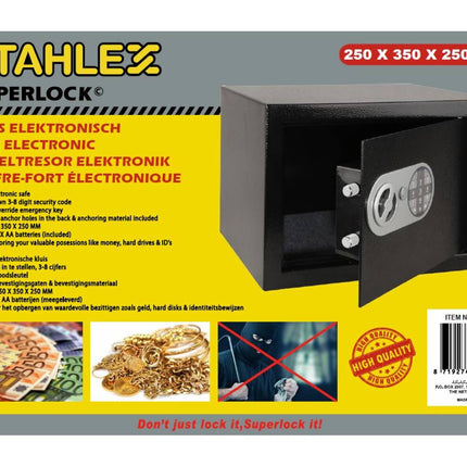Elektronische Kluis 250x350x250mm, 3-8 cijfercode, incl. noodsleutels