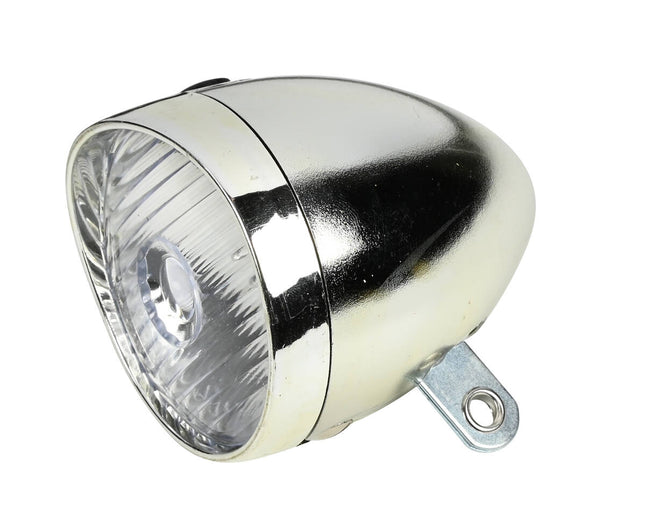 Fietskoplamp 1 LED, Chrome, 2x AA, Stijlvol voor nachtelijke ritten