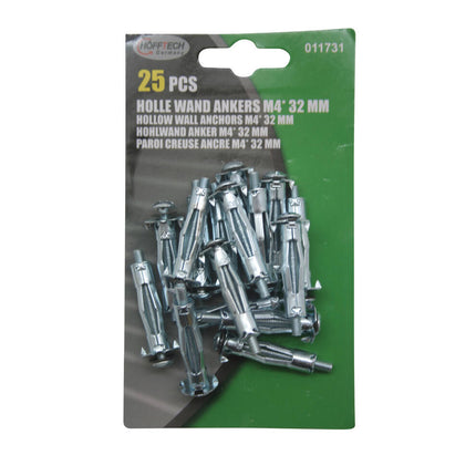 Hollewand Ankers M4x32 mm, Set van 25 voor Gipsplaat Bevestiging