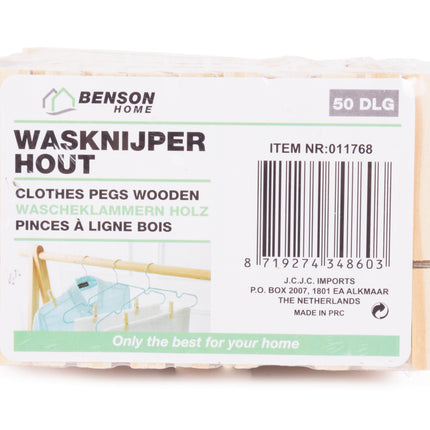 Wasknijpers hout 50 dlg – Aantal 50 stuks