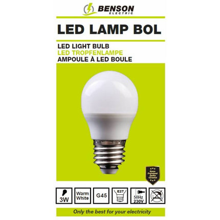 LED Lamp Bol G45 3W E27, 240lm, Warm Wit 3000K voor Woonkamers
