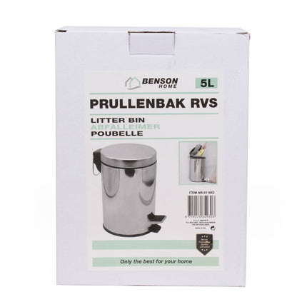 RVS Prullenbak 5L met Pedaal, Ideaal voor Badkamer of Kantoor