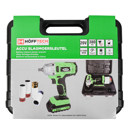 Accu Slagmoersleutel 20V, 380Nm, LED, 4 Doppen voor Autowielen