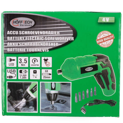 3.6V Li-ion Schroevendraaier, 1300mAh, 200RPM, LED, 6 bits