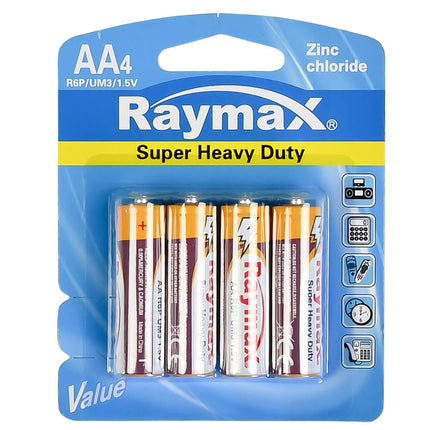 Raymax AA Zink-Koolstof Batterijen 1.5V, 4 stuks, ideaal voor klokken