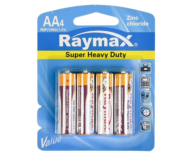 Raymax AA Zink-Koolstof Batterijen 1.5V, 4 stuks, ideaal voor klokken