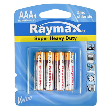 Raymax AAA R03 Zink Batterijen 4-Pack, ideaal voor afstandsbedieningen