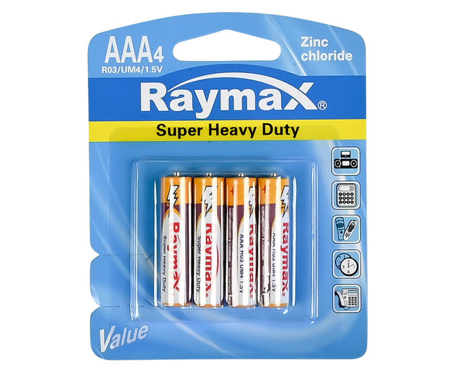 Raymax AAA R03 Zink Batterijen 4-Pack, ideaal voor afstandsbedieningen