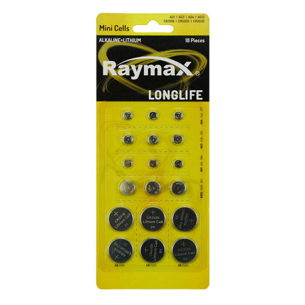 Raymax 18-delige Knoopcelset: AG1-AG13 en CR2016-CR2032 voor horloges