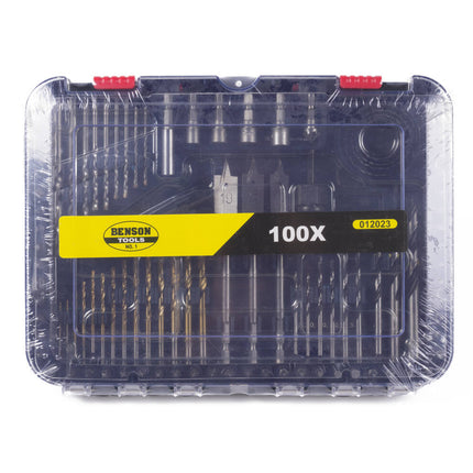 Boor en Bitset 100 dlg: 14x HSS, 12x hout, 9x steen, 52 bits, koffer.