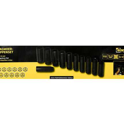 Slagmoerdoppenset 1/2" 10-24 mm Cr-V Staal met Opbergkoffer