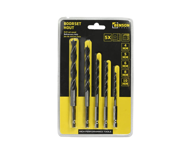 Boorset 5-delig, 4-10mm, 1/4" Hex, Houtbewerking Klussen