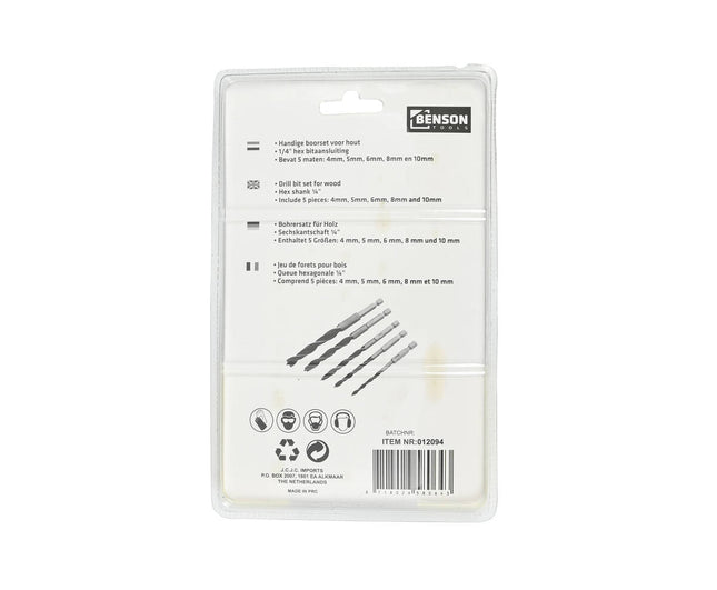 Boorset 5-delig, 4-10mm, 1/4" Hex, Houtbewerking Klussen