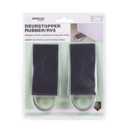 Set van 2 Rubberen Deurstopwiggen met RVS Beugel, 13x5x3 cm
