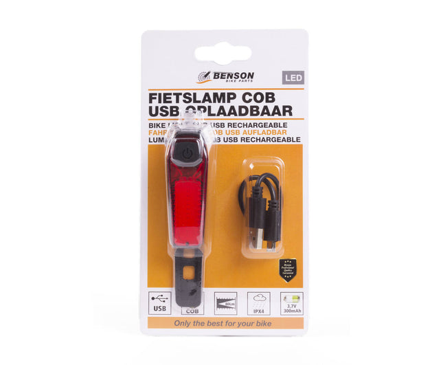 COB LED Fietslamp Rood, USB Oplaadbaar, 80 Lumen, 3 Lichtstanden