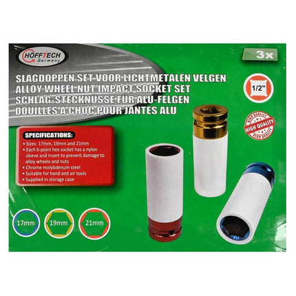 Slagdoppen Set 3-delig: 17-21mm Cr-Mo staal, voor velgen onderhoud.