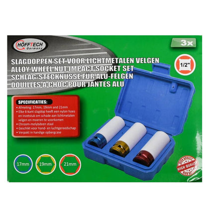 Slagdoppen Set 3-delig: 17-21mm Cr-Mo staal, voor velgen onderhoud.