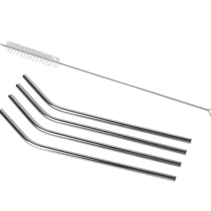 RVS Gebogen Rietjes, 4 stuks + Borstel, 21.5 cm, Vaatwasserbestendig