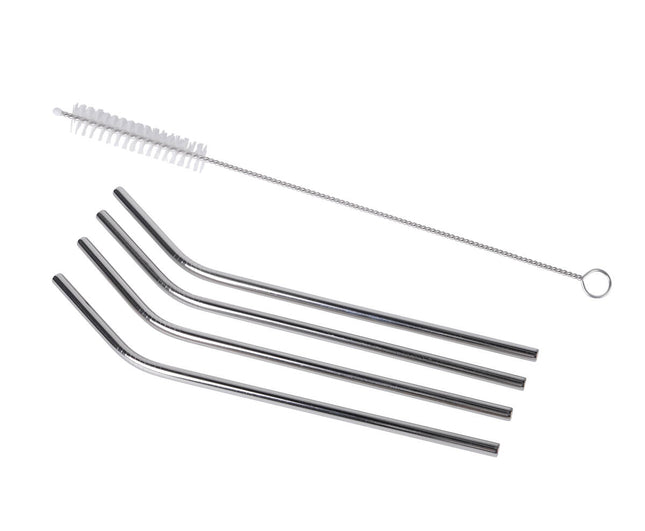 RVS Gebogen Rietjes, 4 stuks + Borstel, 21.5 cm, Vaatwasserbestendig