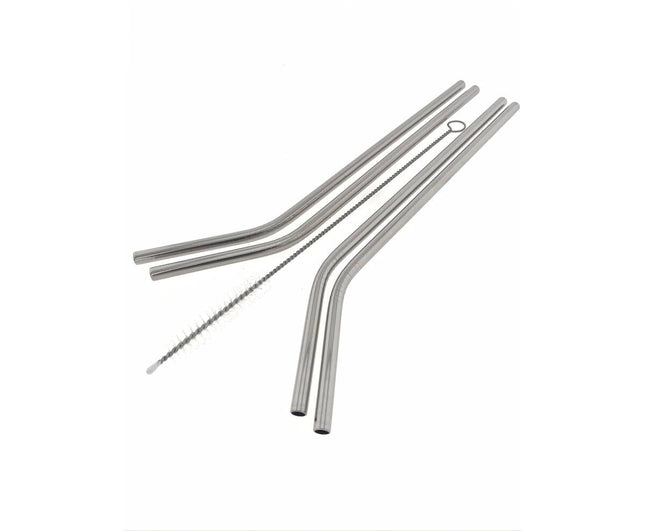 RVS Gebogen Rietjes, 4 stuks + Borstel, 21.5 cm, Vaatwasserbestendig