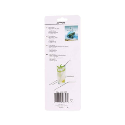 RVS Gebogen Rietjes, 4 stuks + Borstel, 21.5 cm, Vaatwasserbestendig