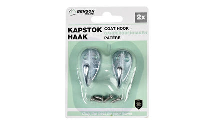 Kapstokhaak Set 2 Stuks Zinklegering 4x2,5x3,5 cm Inclusief Schroeven