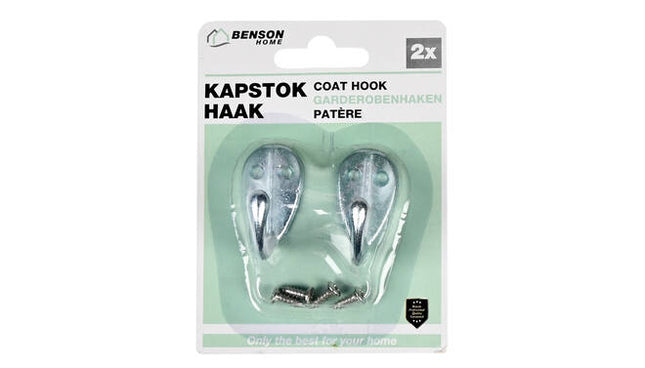 Kapstokhaak Set 2 Stuks Zinklegering 4x2,5x3,5 cm Inclusief Schroeven