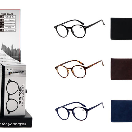 Leesbril new york + etui mix display – Kleuren zwart, demi bruin, blauw