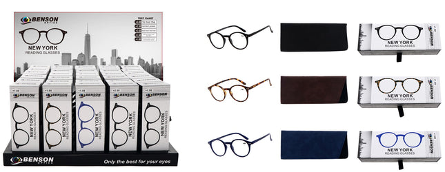 Leesbril new york + etui mix display – Kleuren zwart, demi bruin, blauw