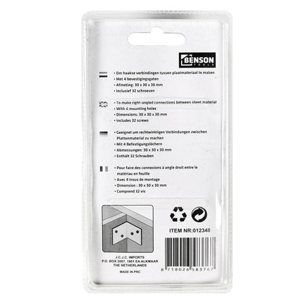 Winkelverbinder 8 Stk. 30x30x30mm, ideal für rechtwinklige Verbindungen.