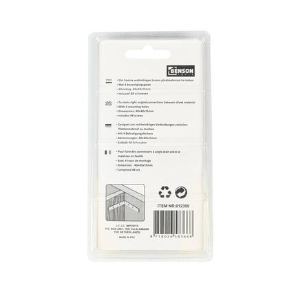 Stoelhoek 12 stuks 40x40x15mm met 48 schroeven voor meubelbouw