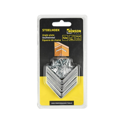 Stoelhoek 12 stuks 40x40x15mm met 48 schroeven voor meubelbouw