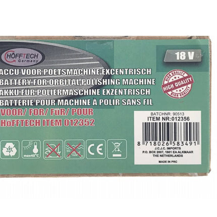 Accu 18V voor Excentrische Poetsmachine 012352 - Krachtig en Betrouwbaar