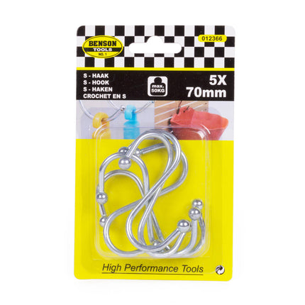 Verzinkte S-haken 75 mm, 5 stuks, ideaal voor keukengerei ophangen.